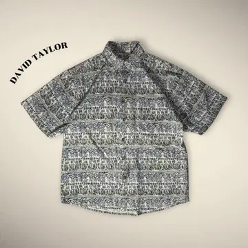 DAVID TAYLOR 반팔 셔츠 100% 실크 올 패턴 기하학 M