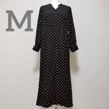 스튜디오 클립 셔츠 원피스 롱 도트 무늬 얇은 블랙 검정 M