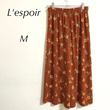 L'espoir 플레어 팬츠 안감 없음 브라운 허리밴딩 꽃무늬 a3287