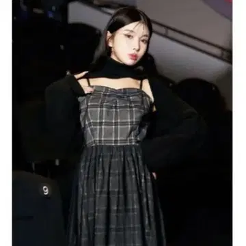 Darich 얇은 명주 도킹 체크 원피스