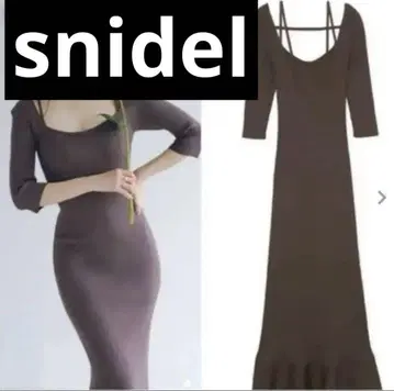 SNIDEL/22SS/데콜테 디자인 니트 원피스 다크 브라운
