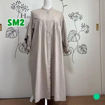 /439 사만사 모스모스 린넨 색 소매 블랙 자수 린넨 원피스