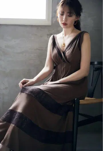 레이스 트림 자켓 롱 드레스 S