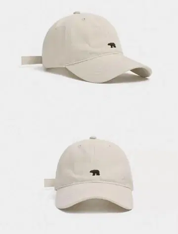 베이지 곰 자수 야구 모자