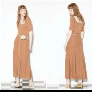 Lily Brown 리브 니트 라메 원피스 오렌지 F
