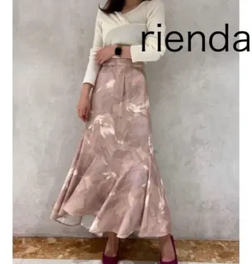 rienda 머메이드 스커트 페인트 플라워 J/W 플레어 SK