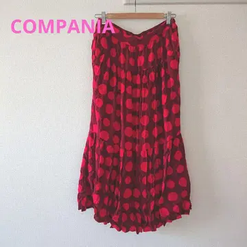COMPANIA 빨간색 도트 무늬 플레어 스커트 여름 코디