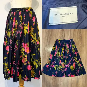 UNITED ARROWS 유나이티드 애로우즈 플라워 프린트 플리츠 스커트
