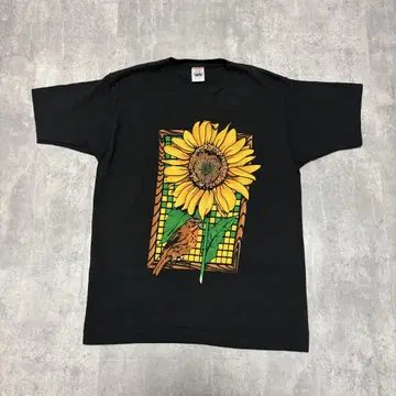 90년대 USA제 빈티지 티셔츠 해바라기 해바라기 새 아트 꽃