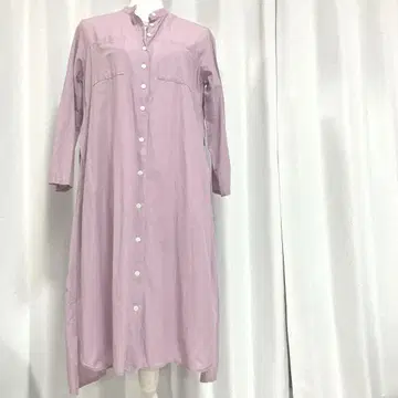 일본제 면마 혼방 셔츠 원피스 연보라