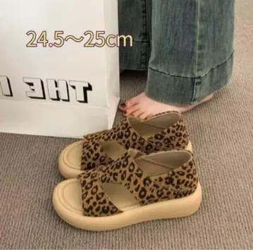 24.5 25 샌들 통굽 샌들 여성용 샌들 레오파드 무늬 편안함