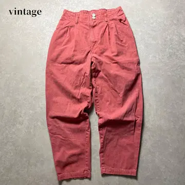 vintage 데님 와이드 테이퍼드 슬랙스 살몬 핑크 투 턱 구제 의류
