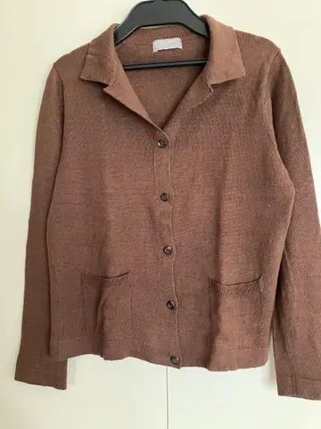 마가렛 호웰 카라 부착 가디건 코튼 린넨 브라운