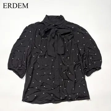 ERDEM 아뎀 펄 보타이 셔츠 실크 블랙 리본 모드