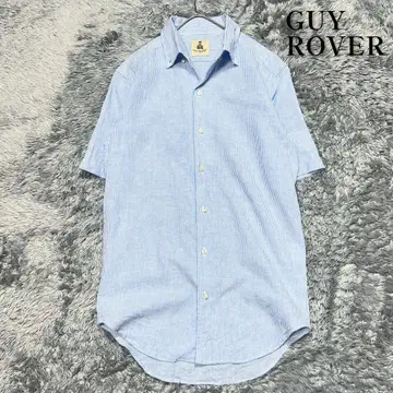 GUY ROVER 린넨 와이드 칼라 셔츠 반팔 스트라이프 S 새상품급