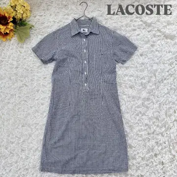 LACOSTE 라코스테 깅엄 체크 원피스 반팔 블랙 화이트 42