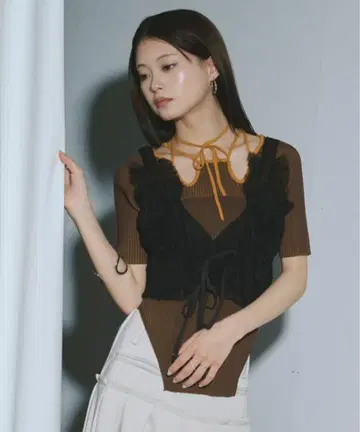 Ezick 2way design code neck 이리브 배색 상의