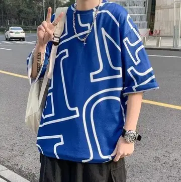 티셔츠 반팔 아메카지 아웃도어 빅 사이즈 남성용 블루