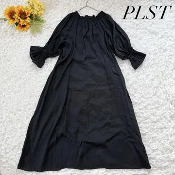 PLST 린넨 블렌드 멀티 웨이 원피스 5부 소매 롱 개더 M