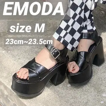 EMODA 에모다 통굽 샌들 스트랩 와이드 힐 sizeM 블랙 GYDA
