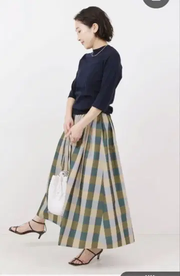 이에나 컬러 깅엄 턱 스커트 36 IENA