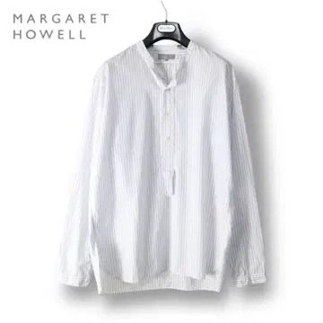 MARGARET HOWELL 밴드 카라 풀오버 스트라이프 셔츠