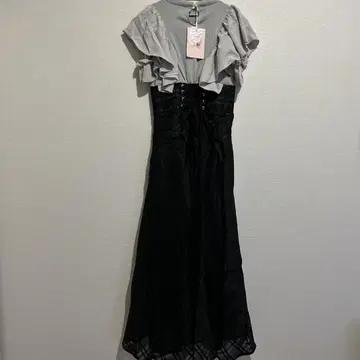 프릴 소매 레이스업 롱 원피스