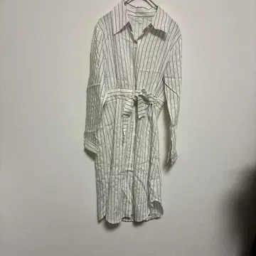 화이트 스트라이프 벨트 셔츠 원피스 M YIXUEER