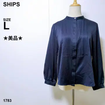 SHIPS 네이비 밴드 카라 긴팔 블라우스 L 사이즈 새상품급 프론트 턱