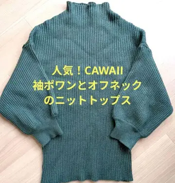 인기! Cawaii 소매 포원과 오프 넥 니트 탑 그린