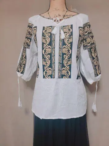 루마니아 자수 인도산 블라우스 자수 화이트 TINAR