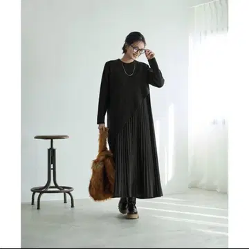 스타일 델리 사선 니트 레이어드 원피스 01 블랙