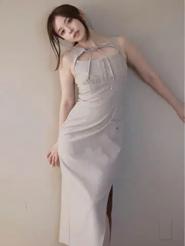 네비 리본 롱 드레스 AM1389