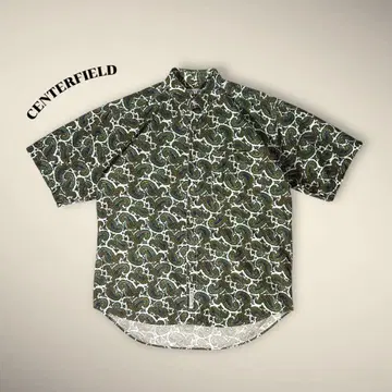 CENTERFIELD 페이즐리 올 패턴 반팔 셔츠 버튼 다운 그린