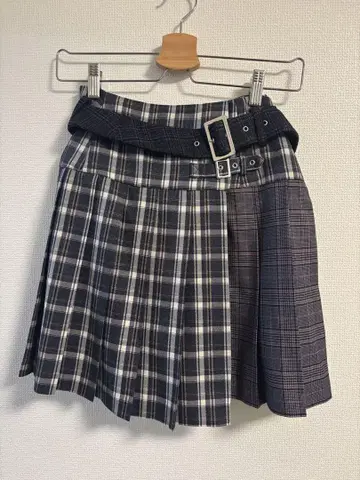 레이디 아젤 체크 무늬 플리츠 스커트 벨트 포함