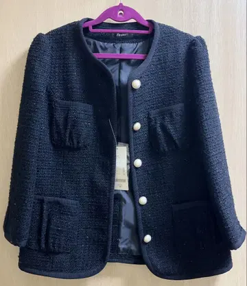 Liryus 노카라 자켓 라메 블랙 트위드 여성 M 사이즈