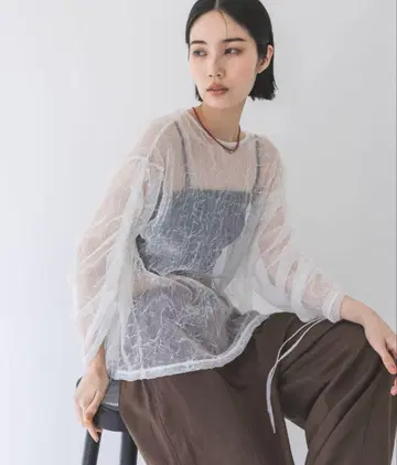 지나시스 JEANASIS 플리츠 와셔 시어 풀오버