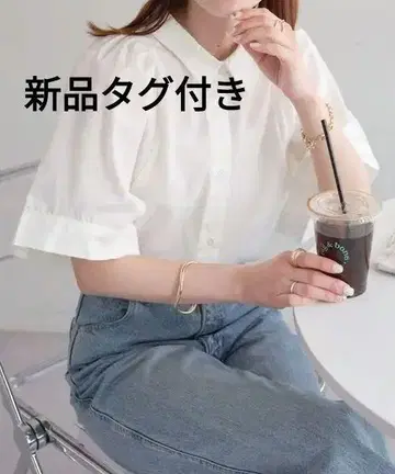 택 포함 새상품 Discoat 카라 부착 블라우스