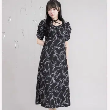 pium 리본 무늬 롱 원피스