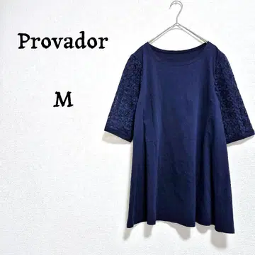 프로바돌 튜닉 A 라인 티셔츠 꽃무늬 레이스 시스루 네이비 M