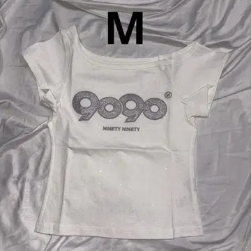 9090 OG 로고 오프 숄더 글리터 티 화이트