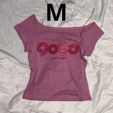 9090 OG 로고 오프 숄더 글리터 티셔츠 M