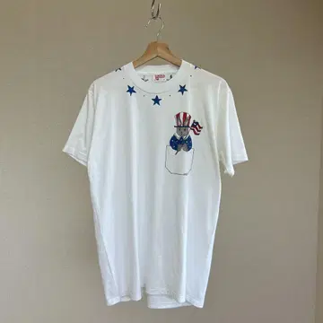 90s USA제 화이트 핸드 페인트 티셔츠 토끼 L 사이즈 빈티지
