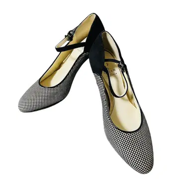 체크 무늬 스트랩 플랫 슈즈 23.0cm