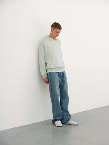 셀비지 헐렁한 밝은 데님 와이드 팬츠 3