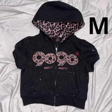 9090 OG 로고 글리터 하프 지퍼 후드 티셔츠 M