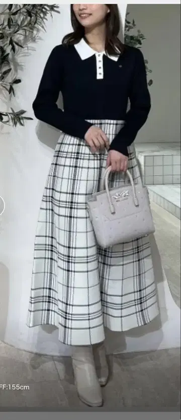 JILLByJILLSTUART 폴로 셔츠 배색 체크 니트 원피스