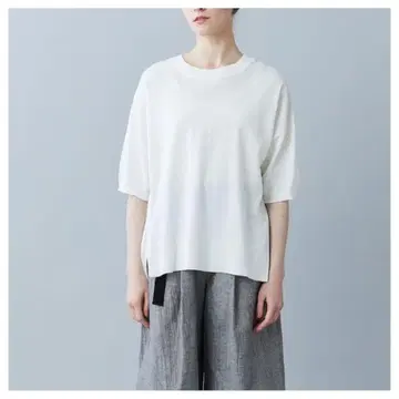 1er Arrondissement 면 실크 린넨 크루 반팔 니트