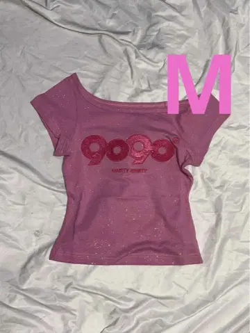 9090 OG 로고 오프 숄더 글리터 티셔츠 M