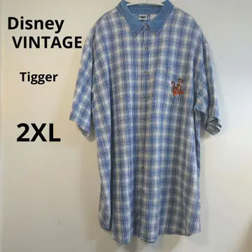 빈티지 디즈니 티거 자수 반팔 체크 셔츠 2XL